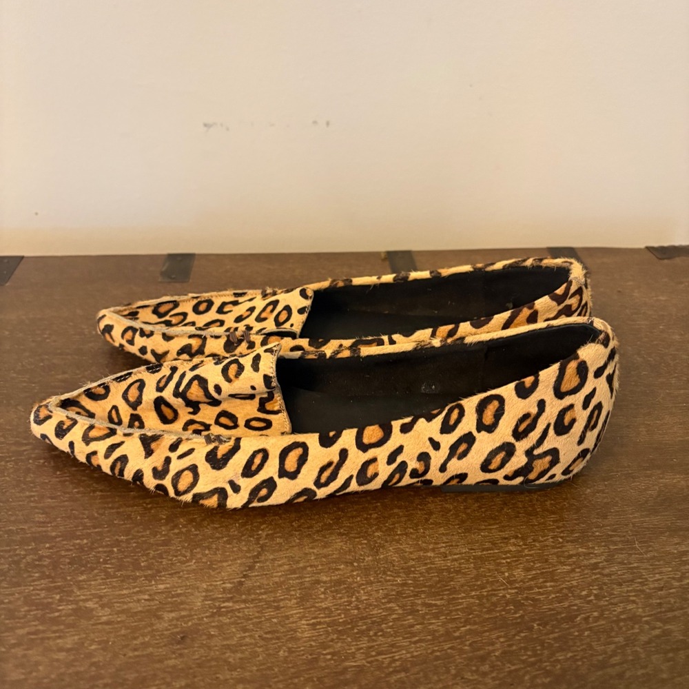 Jeffrey Campbell Leopard Print Calf Hair Pointed Toe Loafers Flats Womens 7M